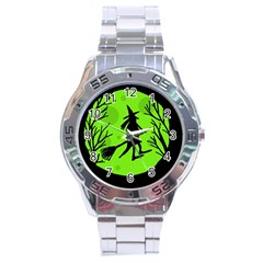 Halloween Witch - Green Moon Stainless Steel Analogue Watch