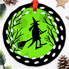 Halloween Witch - Green Moon Ornament (round Filigree) 