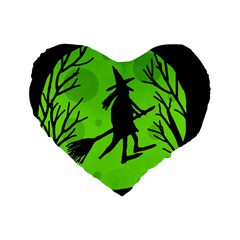 Halloween Witch - Green Moon Standard 16  Premium Heart Shape Cushions by Valentinaart