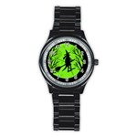 Halloween witch - green moon Stainless Steel Round Watch Front