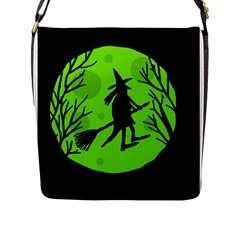 Halloween Witch - Green Moon Flap Messenger Bag (l)  by Valentinaart