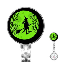 Halloween Witch - Green Moon Stainless Steel Nurses Watch