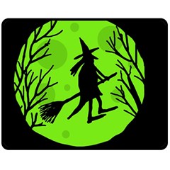 Halloween Witch - Green Moon Double Sided Fleece Blanket (medium) 