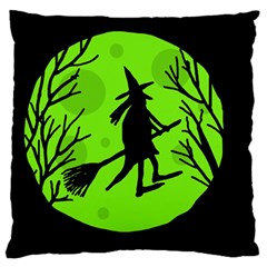 Halloween Witch - Green Moon Large Flano Cushion Case (two Sides) by Valentinaart