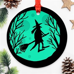 Halloween Witch - Cyan Moon Ornament (round)  by Valentinaart