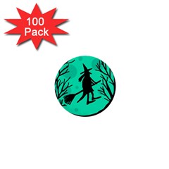 Halloween Witch - Cyan Moon 1  Mini Buttons (100 Pack)  by Valentinaart