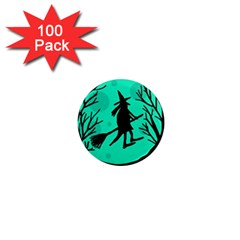 Halloween Witch - Cyan Moon 1  Mini Magnets (100 Pack) 