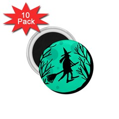 Halloween Witch - Cyan Moon 1 75  Magnets (10 Pack) 