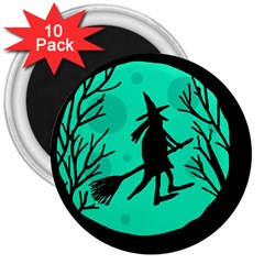 Halloween Witch - Cyan Moon 3  Magnets (10 Pack)  by Valentinaart