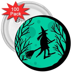 Halloween Witch - Cyan Moon 3  Buttons (100 Pack)  by Valentinaart