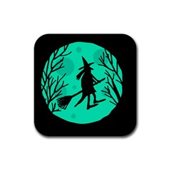 Halloween Witch - Cyan Moon Rubber Coaster (square) 