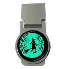 Halloween Witch - Cyan Moon Money Clips (round) 