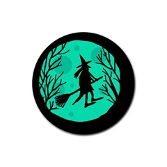 Halloween Witch - Cyan Moon Rubber Round Coaster (4 Pack) 