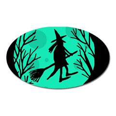 Halloween Witch - Cyan Moon Oval Magnet by Valentinaart