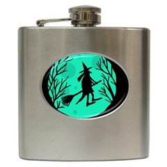 Halloween Witch - Cyan Moon Hip Flask (6 Oz) by Valentinaart