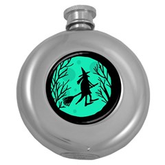 Halloween Witch - Cyan Moon Round Hip Flask (5 Oz) by Valentinaart