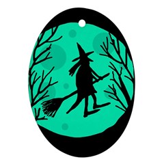 Halloween Witch - Cyan Moon Oval Ornament (two Sides)