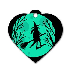 Halloween Witch - Cyan Moon Dog Tag Heart (two Sides)