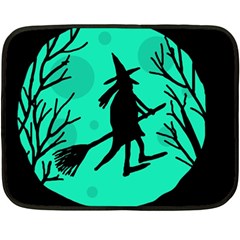 Halloween Witch - Cyan Moon Fleece Blanket (mini) by Valentinaart