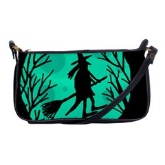 Halloween Witch - Cyan Moon Shoulder Clutch Bags by Valentinaart