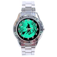 Halloween Witch - Cyan Moon Stainless Steel Analogue Watch by Valentinaart