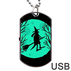 Halloween Witch - Cyan Moon Dog Tag Usb Flash (one Side)