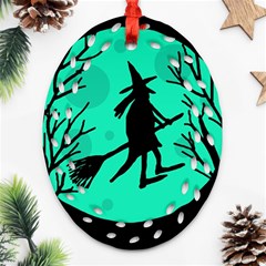 Halloween Witch - Cyan Moon Ornament (oval Filigree) 