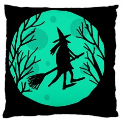 Halloween Witch - Cyan Moon Large Cushion Case (two Sides) by Valentinaart