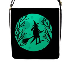 Halloween Witch - Cyan Moon Flap Messenger Bag (l)  by Valentinaart