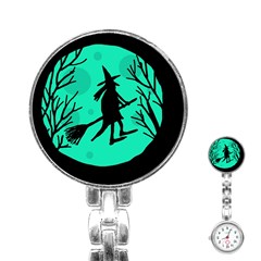 Halloween Witch - Cyan Moon Stainless Steel Nurses Watch by Valentinaart