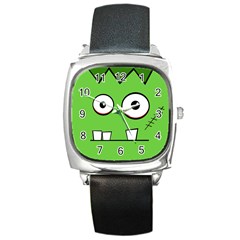 Halloween Frankenstein - green Square Metal Watch