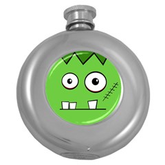 Halloween Frankenstein - green Round Hip Flask (5 oz)