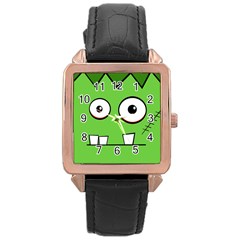 Halloween Frankenstein - green Rose Gold Leather Watch 