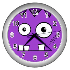 Halloween Frankenstein - Purple Wall Clocks (silver) 