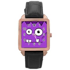 Halloween Frankenstein - Purple Rose Gold Leather Watch  by Valentinaart