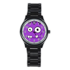 Halloween Frankenstein - Purple Stainless Steel Round Watch by Valentinaart