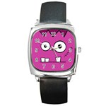 Halloween Frankenstein - pink Square Metal Watch Front