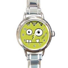 Halloween Frankenstein -yellow Round Italian Charm Watch by Valentinaart