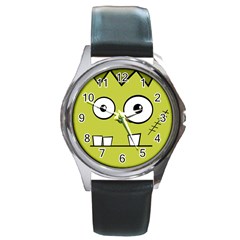 Halloween Frankenstein -yellow Round Metal Watch by Valentinaart