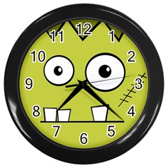 Halloween Frankenstein -yellow Wall Clocks (black) by Valentinaart