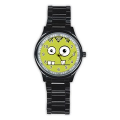 Halloween Frankenstein -yellow Stainless Steel Round Watch by Valentinaart