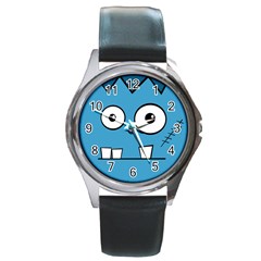 Halloween Frankenstein - Blue Round Metal Watch by Valentinaart