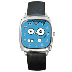 Halloween Frankenstein - Blue Square Metal Watch by Valentinaart