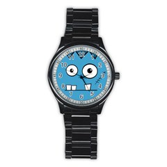 Halloween Frankenstein - Blue Stainless Steel Round Watch by Valentinaart