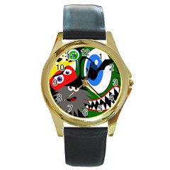 Halloween Monsters Round Gold Metal Watch by Valentinaart