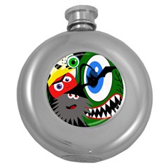 Halloween Monsters Round Hip Flask (5 Oz) by Valentinaart