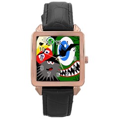 Halloween Monsters Rose Gold Leather Watch  by Valentinaart