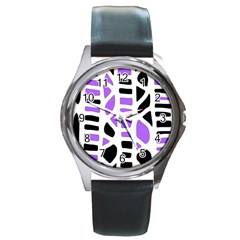 Purple Abstract Decor Round Metal Watch by Valentinaart