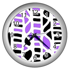 Purple Abstract Decor Wall Clocks (silver)  by Valentinaart