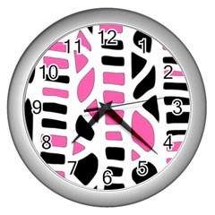 Pink Decor Wall Clocks (silver)  by Valentinaart